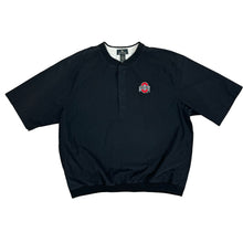 Load image into Gallery viewer, v-neck nylon quarter button with ohio state logo on left chest short sleeve