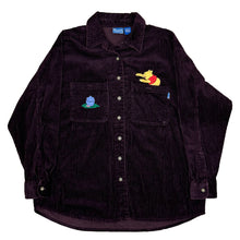 Load image into Gallery viewer, BURGUNDY CORDOROY LONG SLEEVE BUTTON DOWN WITH WINNIE THEV POOH ON LEFT POCKET AND HUNNY JAR ON RIGHT FRONT POCKET.