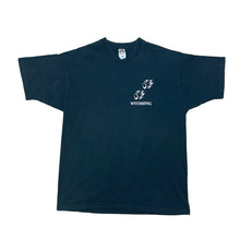 Load image into Gallery viewer, BLACK SHORT SLEEVE. WYOMING TOP LEFT CHEST IN WHITE LETTERING WITH WOLF PAWS