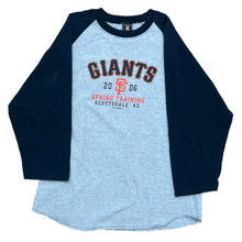 Load image into Gallery viewer, HEATHER GREY BODY AND BLACK SLEEVES. HAS GIANTS LOGO IN THE MIDDLE WITH TRAINING CAMP BELOW