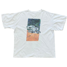 Load image into Gallery viewer, back side. artwork of two chevy trucks by lee lombard