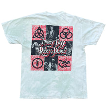Load image into Gallery viewer, back side of shirt. images of robert plant and jimmy page with led zeppelin symbols with tour dates.