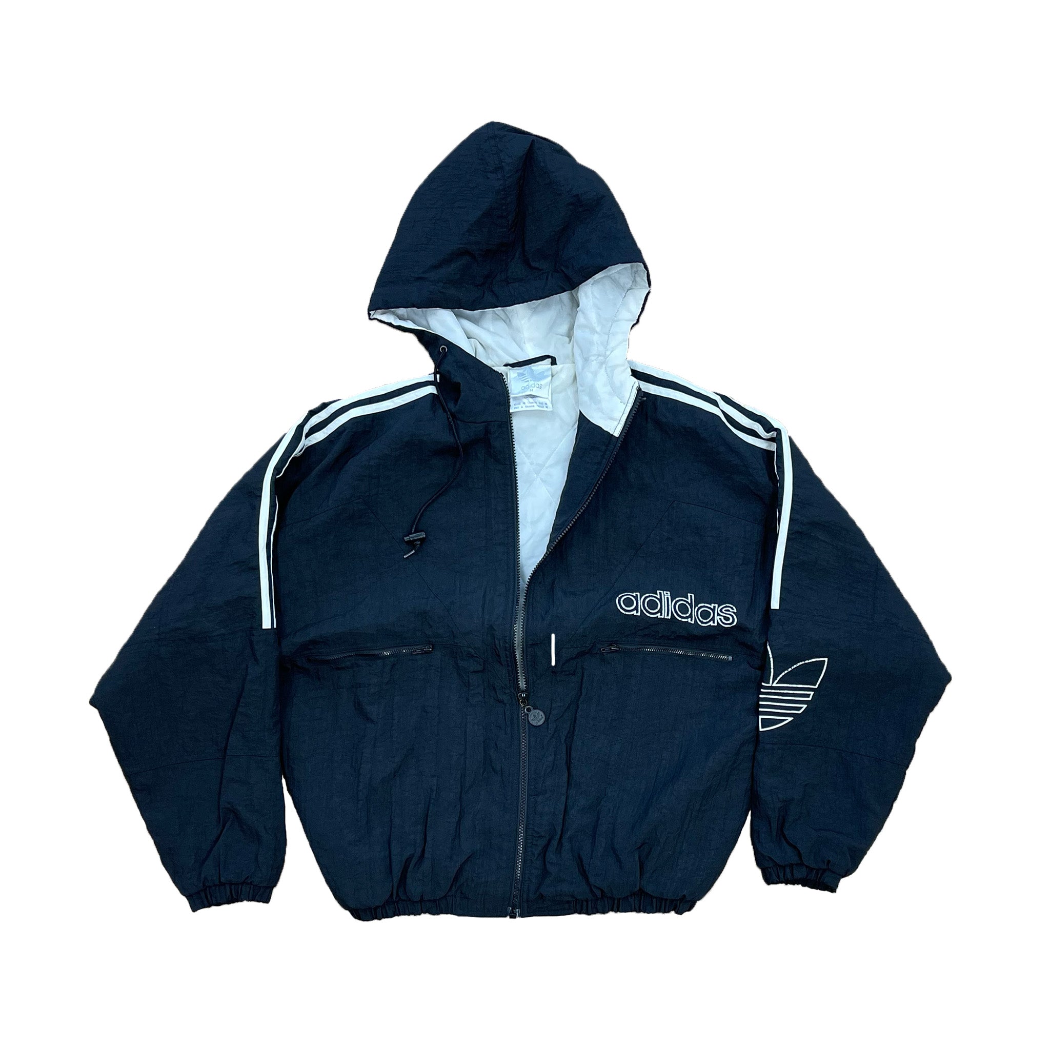 ADIDAS ZIP-UP HOODED JACKET - M (1990'S)