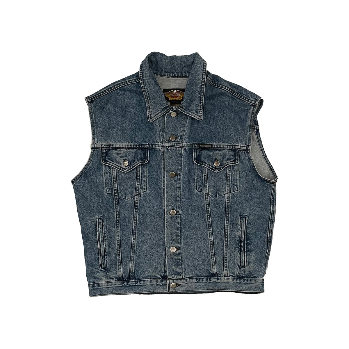 Harley Davidson Button Up Denim Vest-Dark Blue