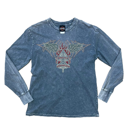 HARLEY DAVIDSON GRAY ACID WASH L/S SHIRT - M (2009)