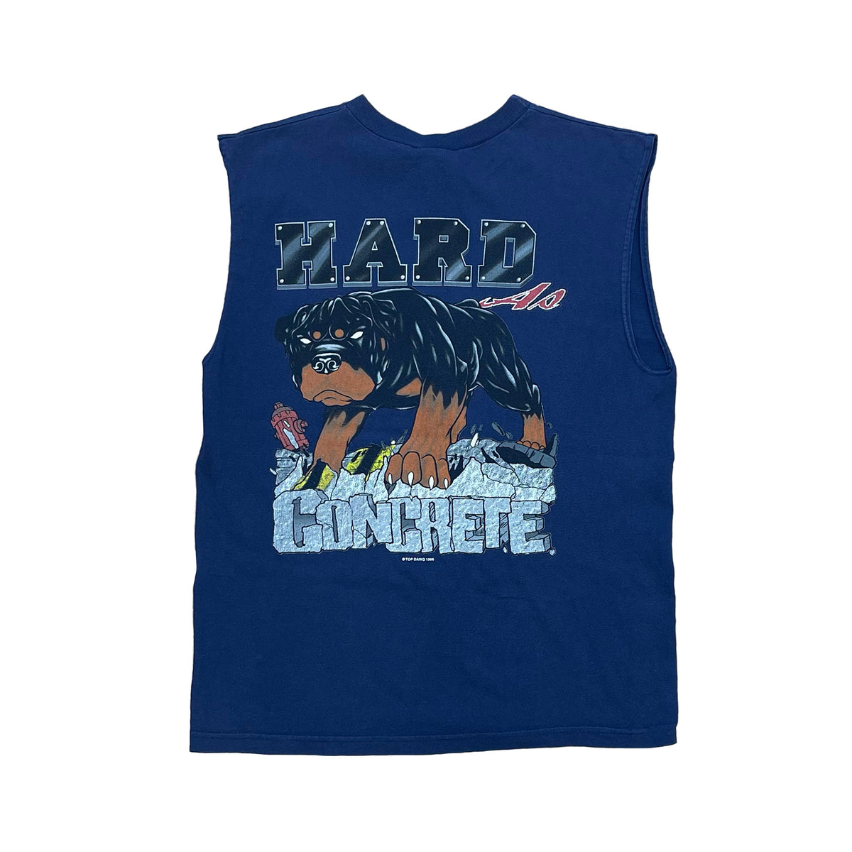 BACK SIDE. ROTWEILLER DOG WITH HARD AS CONCRETE WRITTEN ON THE BACK